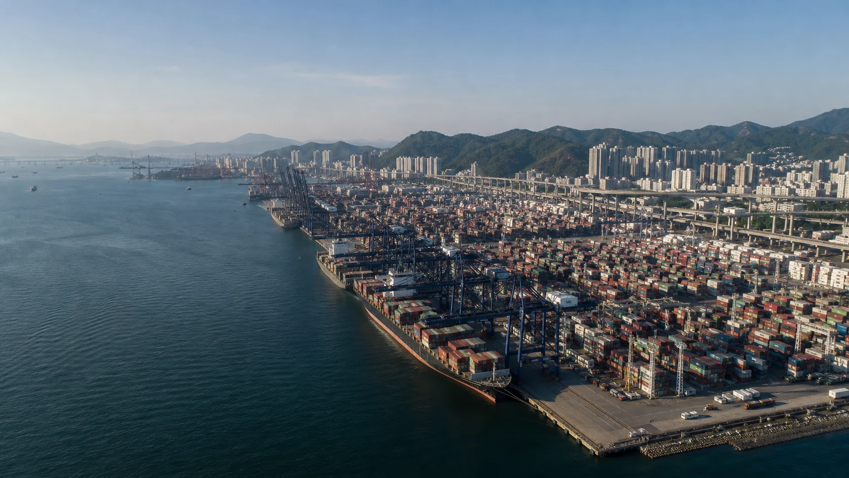 Hong Kong container terminal and surrounding city